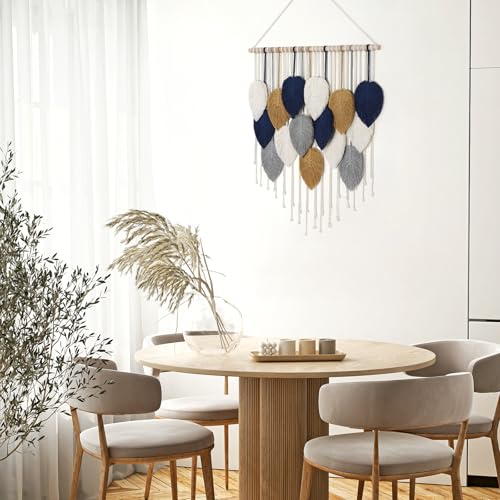 Alynsehom Tapeçaria de parede de macramê, tapeçaria de folha tecida feita à mão boho, decoração de a