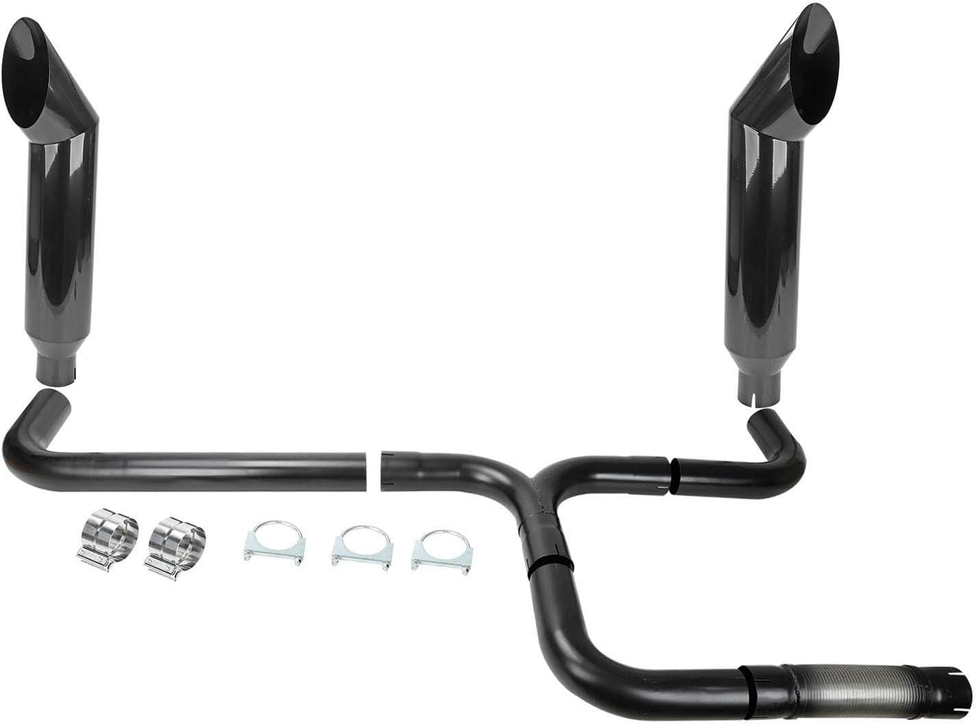 LucaSng Universal 5" Turbo Dual Smoker Diesel Exhaust Stack T Pipe System with 2Pcs 5" Inlet 8" Outlet Gloss Black Stainless Steel Miter Angle Cut Diesel Smoker Stack Tips