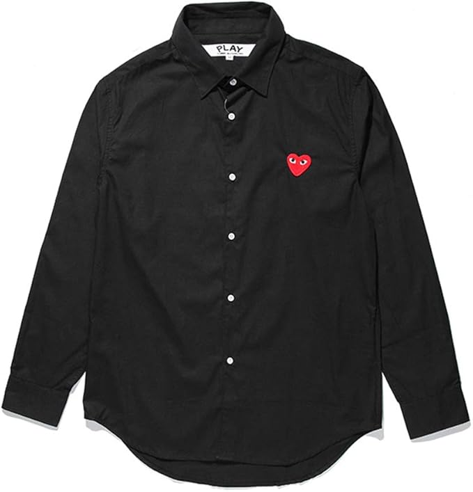 Amazon Cdg Play コムデギャルソン シャツ 長袖 無地 ワイシャツ トップス ハート刺繍 襟付き 快適 男女兼用 綿 カジュアル S M L Xl 03 ブラック L シャツ 通販