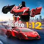 YONCHER Transform Remote Control Car, 1:12 Big Size Transform RC Cars Robot, 2-in-1 Robot Car Toy with Music and Light, Gesture Sensing, 360° Automatic Deformation, for Boys and Girls, Red