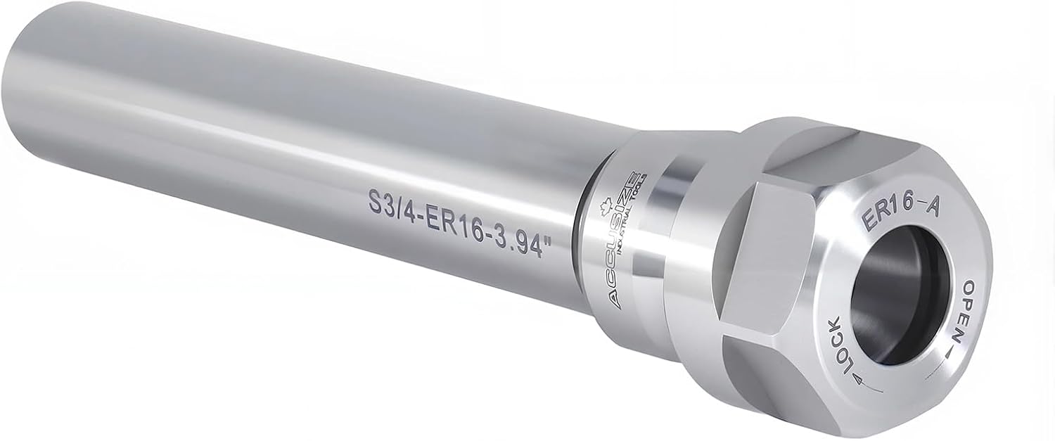 Accusize Industrial Tools ER16 Collet Chuck Extension Rod, 3/4″ Straight Shank, 3.94″ Shank Length, 5.31″ OAL, 0.02″–0.393″ Capacity, 0223-0208