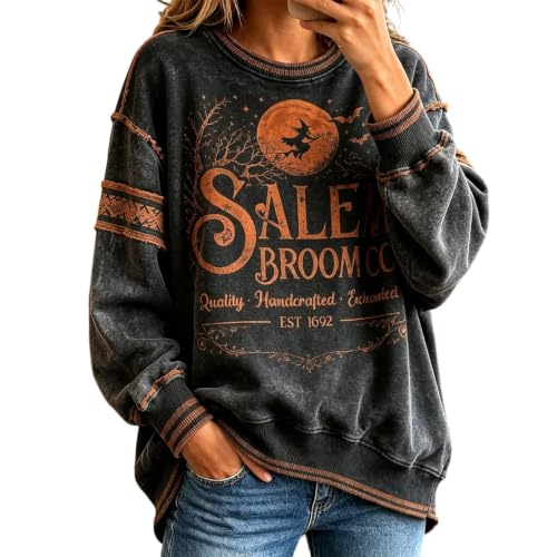 Funny Halloween Sweatshirts For Women Witch Print Crewneck Shirts - image 1