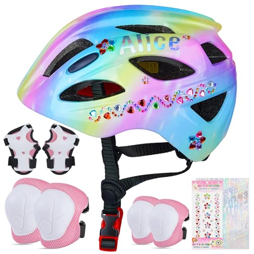 EllaSeek Kids Helmet 3-8 Adjustable Toddler Helmets with Kids Knee Pads and Elbow Pads Set for Cycling, Scooters, Skateboarding, Skating
