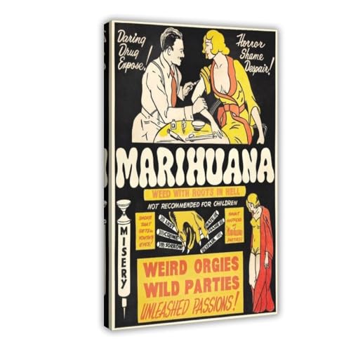Toile WCYB MARIHUANA impression d'art premium film vintage avec cadre suspendu en bois