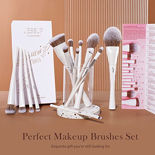 Jessup Makeup Brushes Set 14pcs Make up Brushes Premium Synthetic Foundation Concealer Blush Contour Powder Eye Shadow Blending Brush, Pearl White T343 Jessup Makeup Brushes Set 14pcs Make up Brushes Premium Synthetic Foundation Concealer Blush Contour Powder Eye Shadow Blending Brush, Pearl White T343