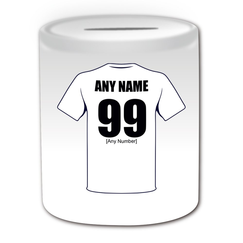 Personalised Gift - Fulham Money Box (Football Design Theme, White) - Any Name/Message on Your Unique - The Cottagers Lily Whites Club - Piggy Bank Saving Jar Pot