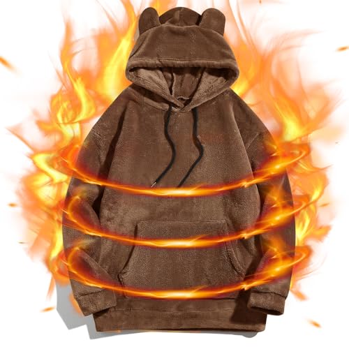 Fuzzy Hoodie Men Sherpa Sweatshirts Cute Bear Ears Long Sleeve Fluffy Fleece Hoodies Winter Warm Pullover Homewear2