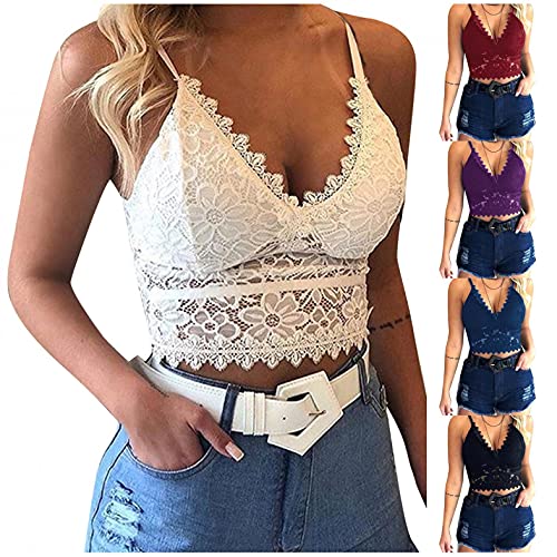 Lace Bra Camisole Bralette For Women Padded Wirefree Bra V Neck Everyday Bra Comfy Push Up Spaghetti Strap Longline Bra Black #TOP5