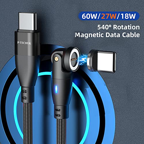P-TECHUK Rotating 60W Super Fast USB C to USB C Magnetic Charging Data Cable - Image 2
