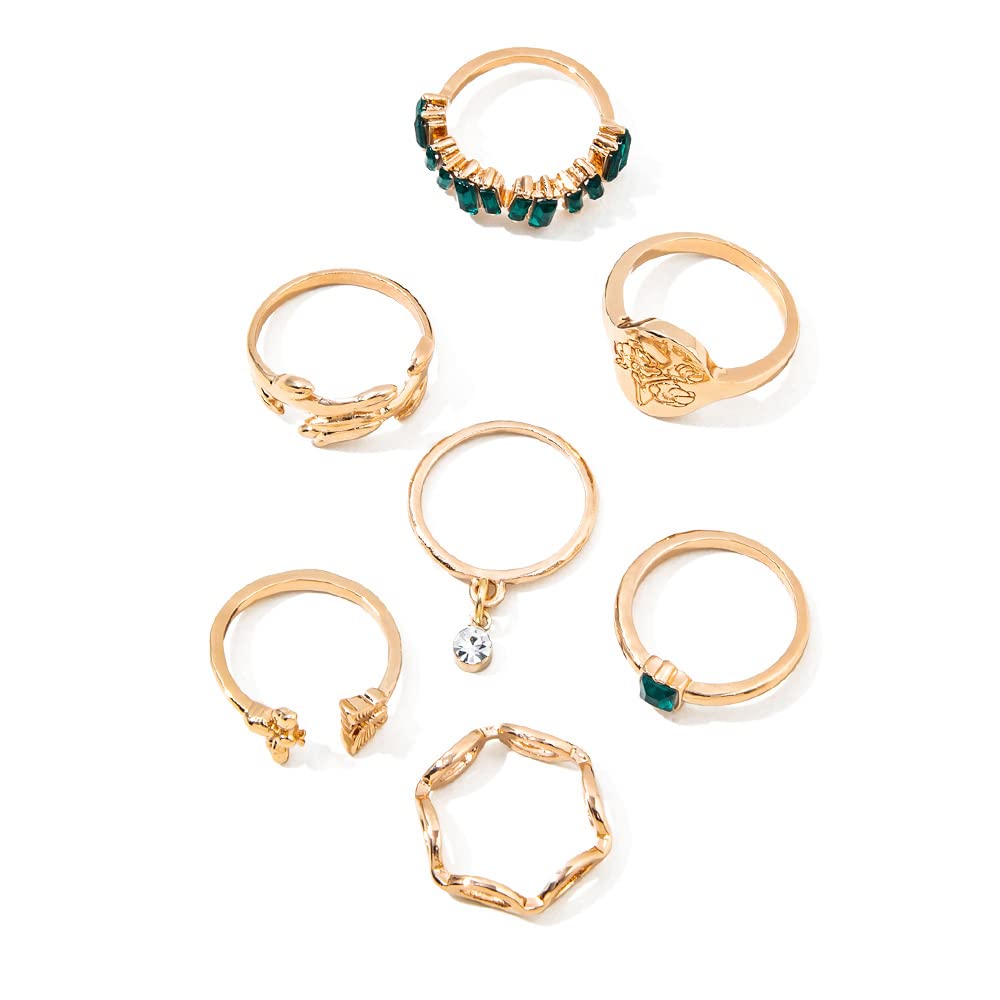 Destiny Jewels Gold Plated Green Stone Decor Flower & Butterfly Shaped 7Pcs Rings Set For Women & Girls (B0BCQJR2ZF) Amazon Price History, Amazon Price Tracker