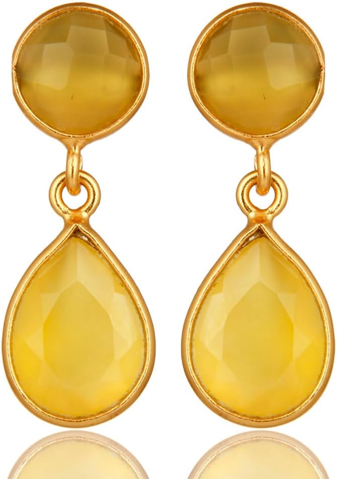 "Gemstone Gold & Silver Dangle Earrings for Women, Trendy Boho Hypoallergenic 925 Sterling Silver Drop Jewelry"