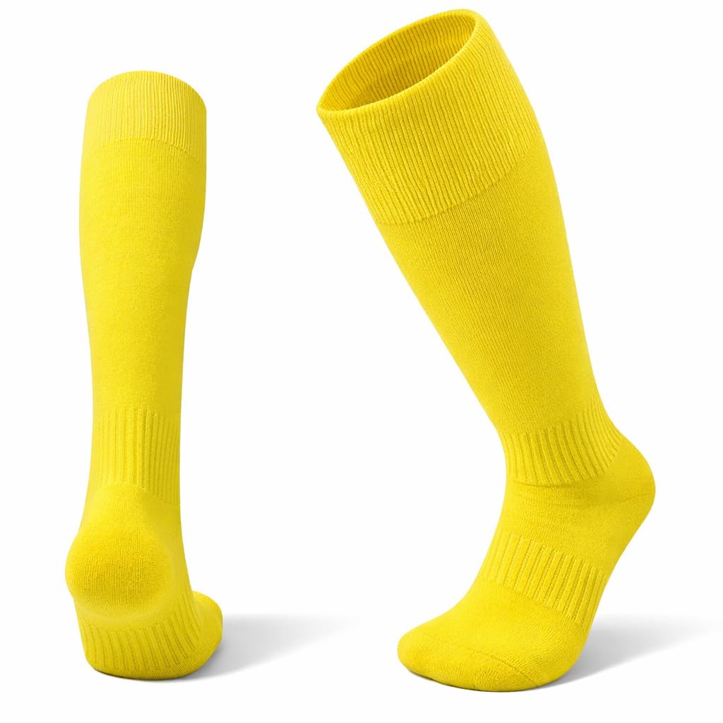 1Stly Unisex Yellow Fitness - Socks Knee High 1 Pair Large Size 7-13, Eu38 - Eu44 Adults Soccer Football Hockey Rugby Sports Sweat Wicking Slip Proof