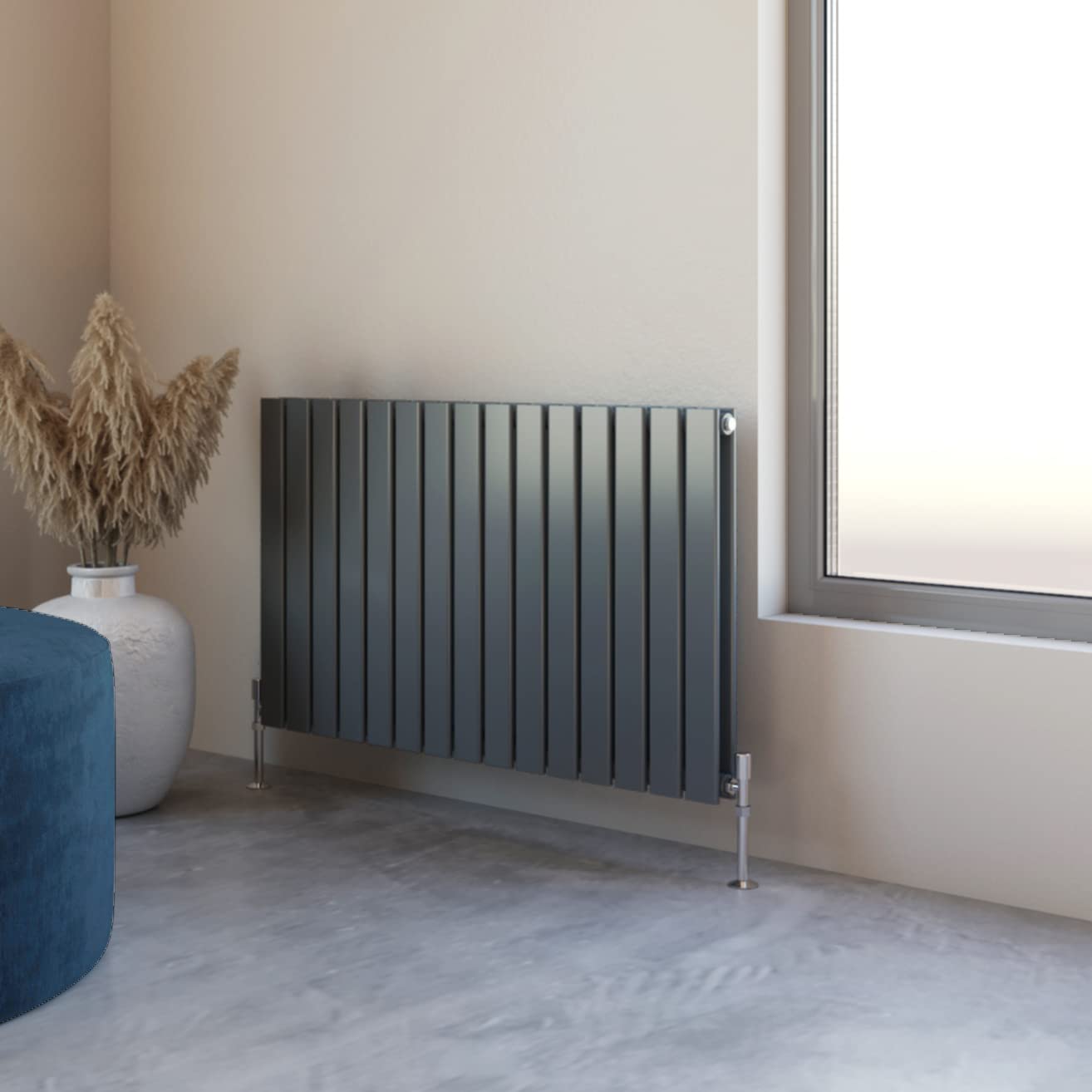 Huibathroom Anthracite Flat Panel Radiator 600X1020mm Horizontal Design Double Tall Upright Central Heating Rad