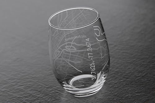 Miniatura 5 de Well Told Copa de Vino de Mapa de Richmond, Virginia, Sin Tallo, Grabada, Vidrio Grabado (15 oz, Transparente) Regalos Personalizados de la Ciudad