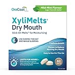 XyliMelts Mild Mint Dry Mouth Relief Discs (40 Count) – Xylitol Oral Adhering Tablets for Long-Lasting Dry Mouth Relief & Saliva Support, Day or Night Use