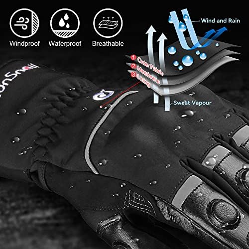 RunSnail Motorbike Gloves Waterproof Mens Womens Touchscreen, Windproof Warm Long Cuff Motorcycle Gloves Touchscreen for Scooter, Moped, Moto Cross, Bike, Winter Hiking, Outdoor Sports - XL Black