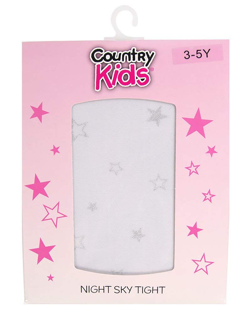 Country Kids Girl's Night Sky Starred Tights, White (White/Silver), 9 Years (Manufacturer Size:9-11 years)