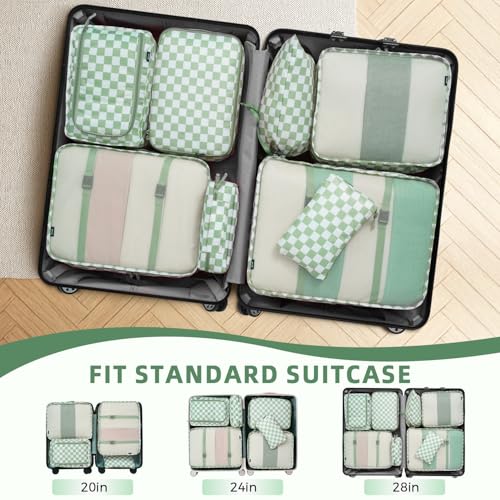Image of BAGAIL 8 Set Packing Cubes Luggage Packing Organizers for Travel Accessories-Matcha checkered