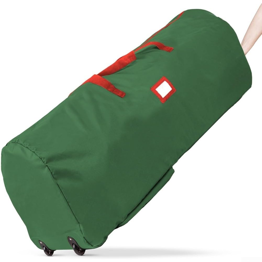 Bolsa de almacenamiento para árbol de Navidad artificial de 7.5 pies con ruedas, funda enrollable con cremallera para decoraciones navideñas, material Oxford con asas de transporte (verde)