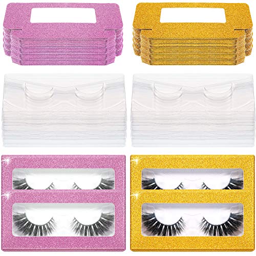80 Pieces Empty Eyelash Case Set, Includes 40 Empty Eyelash Packaging Paper Box False Eyelash Storage Box False Lash Case Holder and 40 Empty Clear Eyelash Tray for Women Girls Valentine's Day