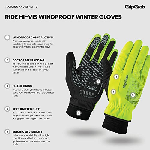 GripGrab Ride Windproof Winter Padded Cycling Gloves Full Finger Breathable Biking Gloves Thermal Fleece Lined Cold Weather Bike Riding Gloves for MTB Gravel Road Bike