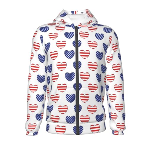 Heart Shaped American Flag Kids Pullover Hoodies Boys Zip Up Sweatshirts Girls Athletic Clothes with Pocket2