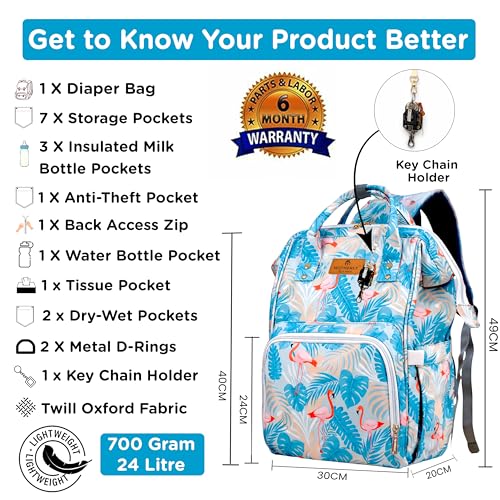 Image of Motherly Patented Diaper Bag Backpack for Moms | Waterproof Baby Travel & Maternity Bag | Spacious Nappy Bag with Insulated Bottle Pockets & Warranty (Floral Series)