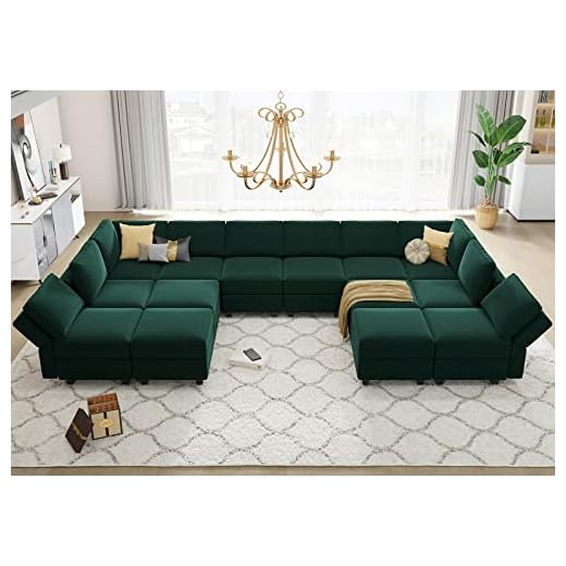 Belffin Oversized Modular sectional Sofa with Double Chaises U Shaped Sectional Sleeper Sofa Couch Reversible Sectional Sofa with Storage Velvet Green