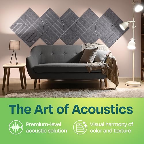 Ekkogo Acoustic Panels 12-Pack Soundproof Wall Panels 12"x12"x0.4" Decorative Sound Dampening for Your Home, Office, Studio, Bedroom & More with Unique ModuArc Carving [Pebble Gray]