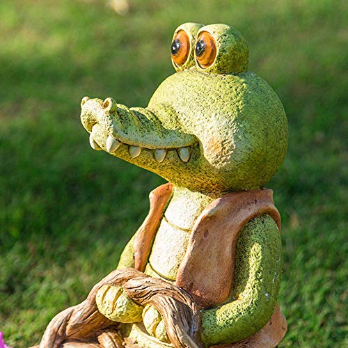 Liushi Crocodile Statue Outdoor And Figurines, Garden Patio Yard Sculpture Decor, Outdoor Ornaments For Deck And Pond, Cute Present,Green #TOP1