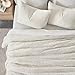 EVERGRACE Velvet Quilt Set King Size, Luxurious Soft Striped Channel Bedding Set, Lightweight Velvet Comforter for All Season, Oversized Bedspread Coverlet with 2 Matching Shams, Ivory White