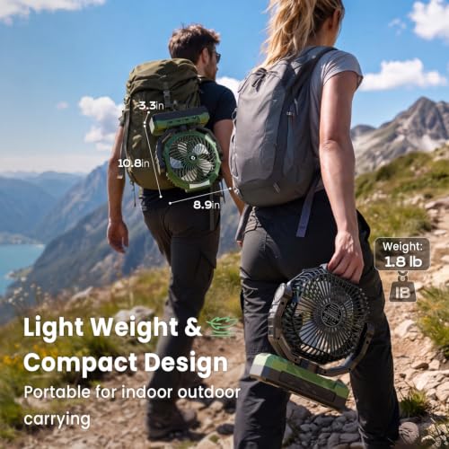 Image of FRIZCOL 3-in-1 Camping Fan - Portable Fans Rechargeable - 24000mAh Detachable Battery Powered Fan with Light & Remote for Indoor, Outdoor, Tent, Travel, Fishing, Jobsite - Dark Green