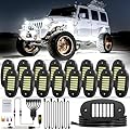 Hovano 16 Pods White Rock Light Kit with Wired Switch - 6500K Pure White LED Underglow, IP68 Waterproof, Super Bright 36 LEDs for Trailer Off Road SUV UTV ATV RZR Car