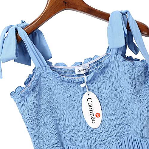 Coolmee Women's Sleeveless Maternity Dress Adjustable Strap Smocked Boho Dress Ruffle Cami Maxi Dress Photoshoot Baby Shower Blue Xl #TOP5