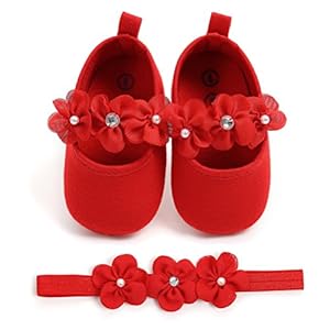 Edoton Schoentjes voor baby- en peutermeisjes, met hoofdband, cadeauset, lenteachtig met bloemetjes, zachte zool, anti…