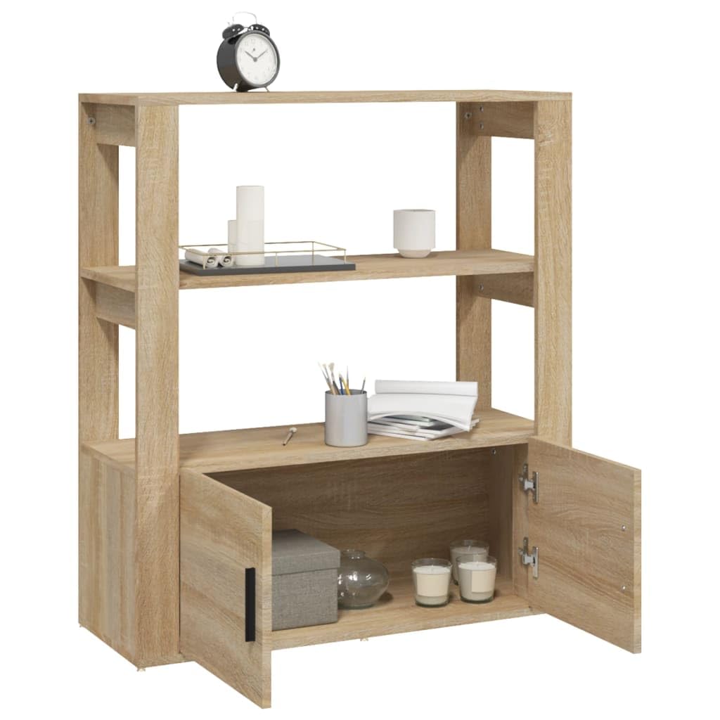 Szafka dąb sonoma 80x30x90 cm materiał drewnopochodny regał z półkami i drzwiami do salonu biblioteczka dekoracyjna meblość stabilna i pojemna