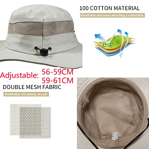 JAOAJ Mens Sun Hat Wide Brim Summer Safari Hat,Cotton Fishing Boonie Hat UV Hats,Breathable Mesh Bucket Gardening Hats with Adjustable Chin String Beige - Image 2