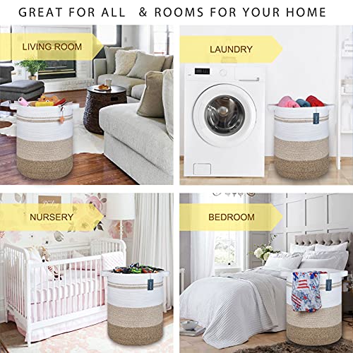 Comse Extra Large Laundry Basket, Tall Blanket Basket, Laundry Hamper With Handles, 15.7”X 21.7”, Cotton Rope Basket, Woven Laundry Basket, Toy Basket, Clothes Baskets,Woven Basket,Gradient Brown #TOP1
