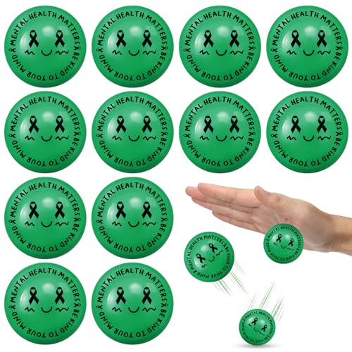 VioraWhite 200 Pcs Mental Health Awareness Gift Green Ribbon Bouncy Balls Bulk Mental Health Matters Stress Relief Balls Green Ribbon Week Items for Events Charity Education Supplies
