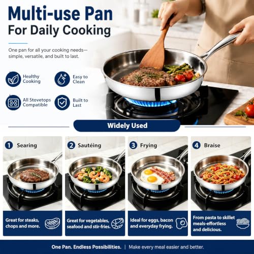 P&P CHEF Stainless Steel Frying Pan, 8+10” Skillet for Cooking, 2 Pcs by P&P CHEF - Used condition - Image 4
