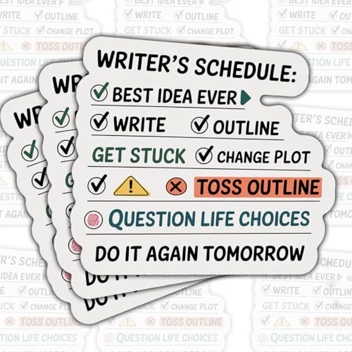 3Pcs Writer’s Schedule Funny Stickers, Writer Humor Vinyl Decals for Laptop, Notebook, Water Bottle, Gifts for Authors, Journal Lovers, Bloggers & Creative Writers
