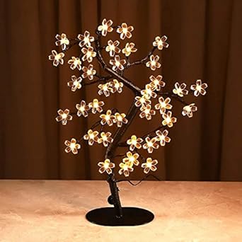 Cherry Blossom Tree Lamp Table Decoration 17in Artificial Tree with 40 LED Lights USB Operated for Bedroom Party Wedding Office Home Warm White