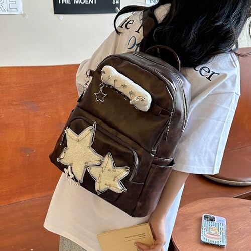 Cute PU Backpack Preppy, Y2K Star Vintage Fashion Bookbag, Aesthetic Emo 2000s Backpack for Women Men Casual Bag2