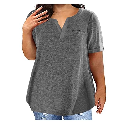 2023 Summer Cotton Plus Size Tops for Women Trendy Short Sleeve V Neck Loose Blouse Workout Basic Comfy T Shirts Tees