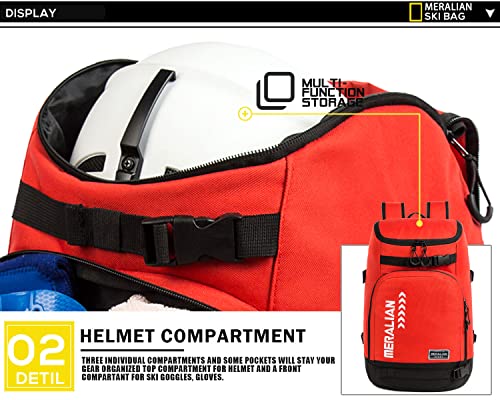 Mochila de esquí impermeable de 50l para botas de esquí casco y snowboard rojo 5