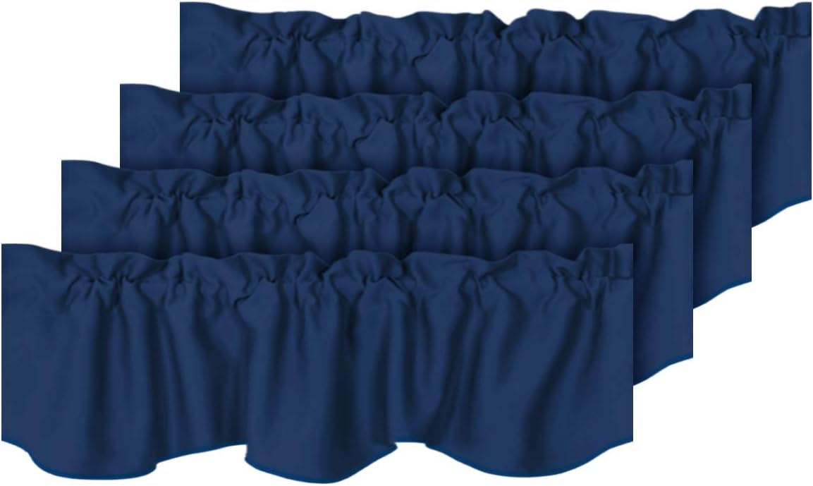 H.VERSAILTEX 4 Panels Blackout Curtain Valances for Kitchen Windows/Living Room/Bathroom Privacy Protection Rod Pocket Decoration Scalloped Winow Valance Curtains, 52" W x 18" L, Navy