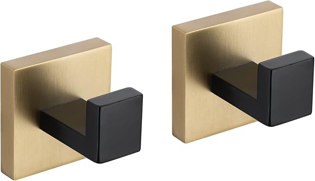 TURS Towel Robe Hook Single Hanger Holder Stainless Steel Matte Black+Gold 304 Stainless Steel Chrome Finished Towel Hook Wall Mounted 2 Pack Shower Kitchen Bathroom Towel Hanging Hook