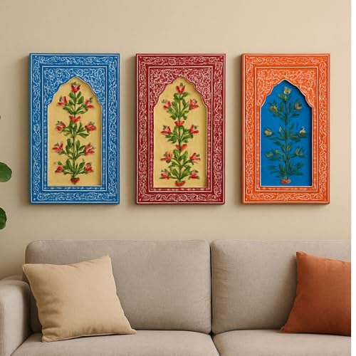 Image of Handcrafted Wooden Multicolor Jharokha Traditional Wall Hanging Frame for Stylish Interiors Wall Art for Home Decor, Living Room, Bedroom & Office (Size 9x15 Inch)