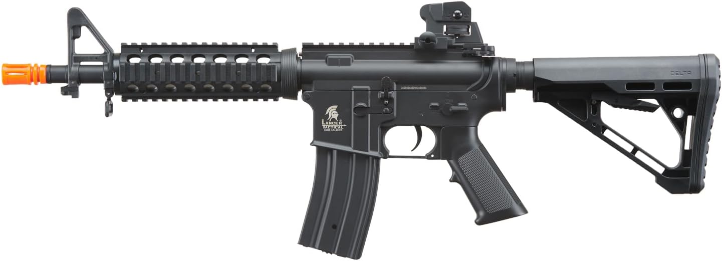 Lancer Tactical Airsoft M4A1 M4 CQBR AEG Rifle with Adjustable Hop Up-Battery & Charger Included (Color: Black)