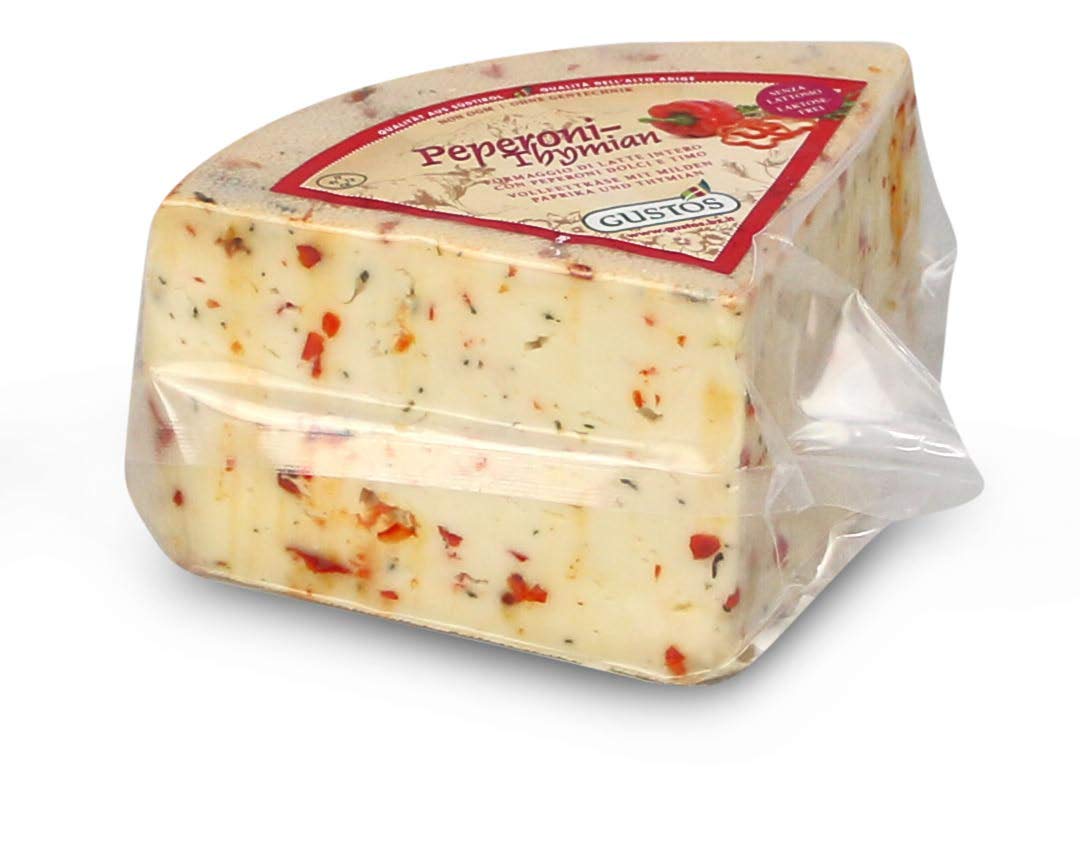 GUSTOS - Paprika-Thymian-Käse von Gustos, 650 GR ca, Thymian und Paprika machen aus diesem halbfesten Schnittkäse aus Kuhmilch einen unwiderstehlichen Hochgenuss